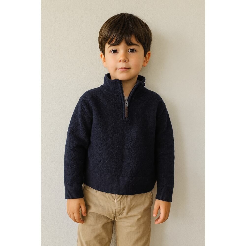 Hart Schaffner Marx Boy's M Merino Wool Half-Zip Pullover Sweater Navy Blue